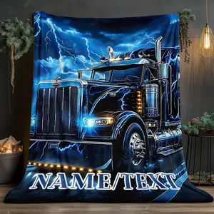 Custom Name Dark Truck Under Lightning Blanket-Lightweight Flannel Home Furnis