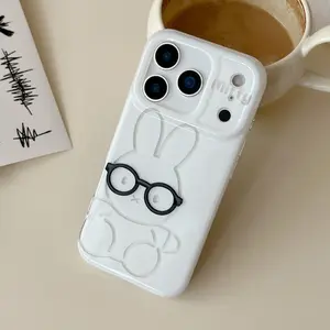 Double Layer Glitter Sunglasses Miffy Rabbit Protective Phone Case for iPhone 17 Pro Max, Fashionable Women's Phone Case, Simple and Unique Design