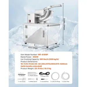 VEVOR Commercial Ice Crusher 661LBS/H, 350W Electric Snow Cone Machine with 4 Blades, 2000RPM Stainless Steel Shaved Ice Machine with 11 Gal Crushed-Ice Box, for Family Restaurants Bars, Silver