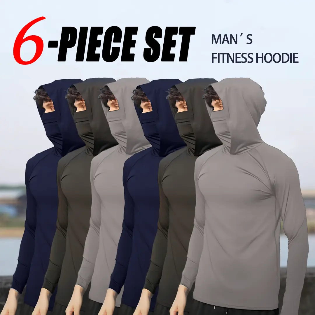 OKP 6-Piece Men's Casual Hoodie Pullovers Blue Black Light Gray Slim Fit Long Sleeve Lightweight UPF Sun Protection Soft Breathable Timeless Classic Versatile Machine Washable Comfort Multi-Occasion Wear Menswear Set  Stylish Tops summerwins