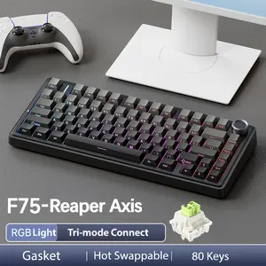 OFFICIAL AULA F75 Pro Wireless Mechanical Gaming Keyboard, 75% Hot-Swappable, USB Charging, RGB Backlight, PBT Side-Printed Keycaps, Multimedia Scroll Wheel, Creamy Keyboards PC accessories TikTokShopfalldealsforyou