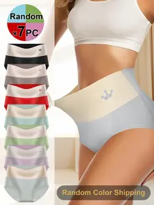 QUASTI Women's 7-Pack High-Waisted Cotton Seamless Compression Briefs - Color Block Style, Soft Elastic Comfortable Fabric, Tummy Control, Hip Lifting, Anti-Ride Up, Breathable, S-XXL, 7 Pcs / 7 Color, Elegant