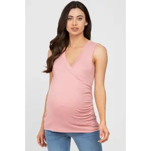 Pink Crossover Ruched Maternity Nursing Tank
