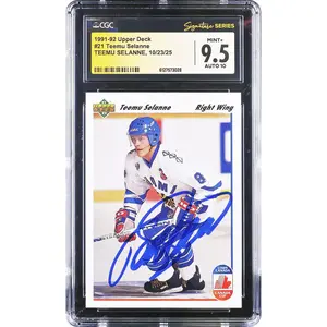 Teemu Selanne Finland Autographed 1991-92 Upper Deck #21 CGC Authenticated 9.5/10 Rookie Card - Fanatics Authentic Certified