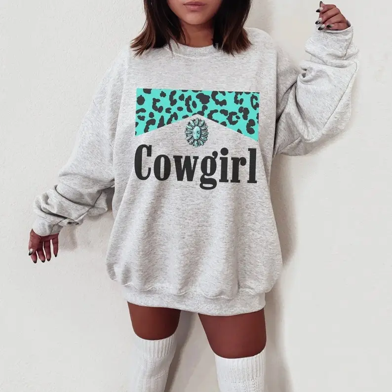[Sale Off Up To 50%] Turquoise Cowgirl Sweatshirt, Cowboy Killer Aesthetic, Turquoise Leopard Western, Country Concert Sweatshirt, Bonfire Hoodie, Country Fest