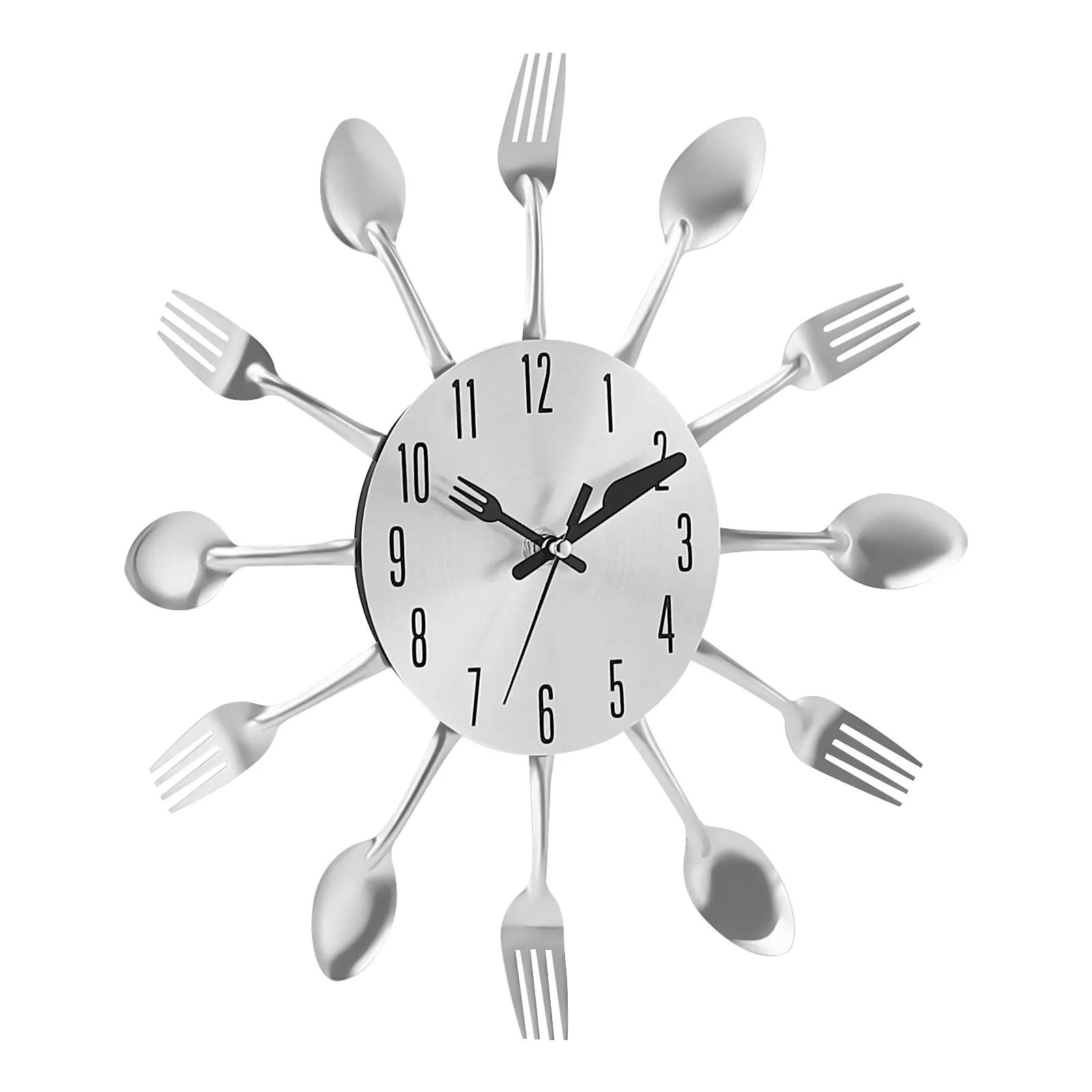 Modern Flatware Styled Wall Clock - Polished Silver 3D Spoon and Fork Design for Rustic/Modern Kitchen Decor, Home Decor and Accessories, Minimalist Wall Clock, Wall Decor, Shipment within 1-2 days