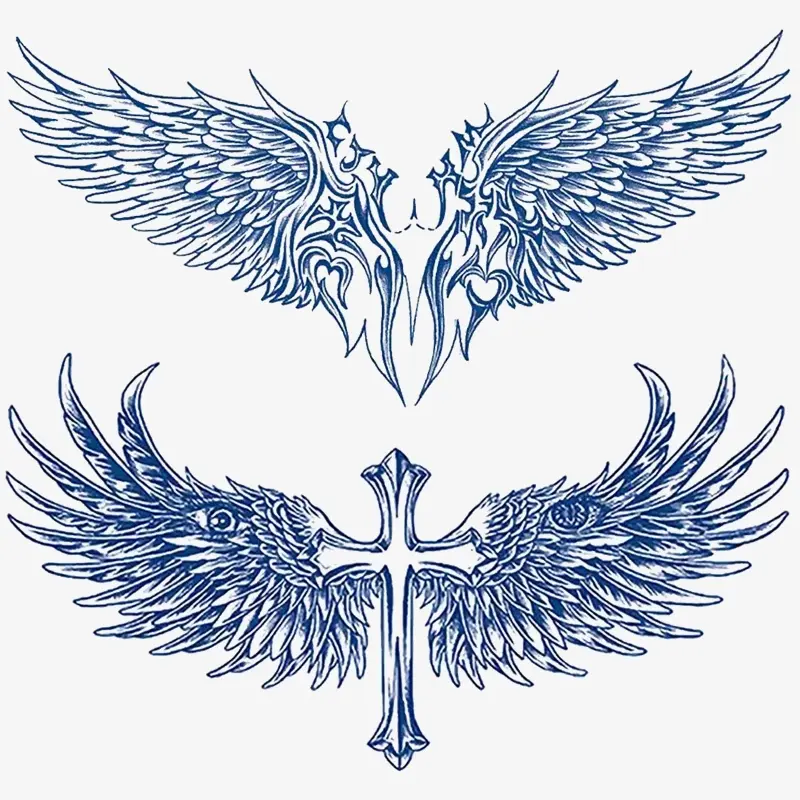 Half Permanent Temporary Tattoo Stickers, Waterproof Tribal Cross & Angel Wings Tattoos, Realistic Chest Back Fake Tattoos, Tattoo Art, Aesthetic Tattoo Merch, Arm Temporary Tattoos, Ephemeral Tattoos, Lasts 1-2 Weeks