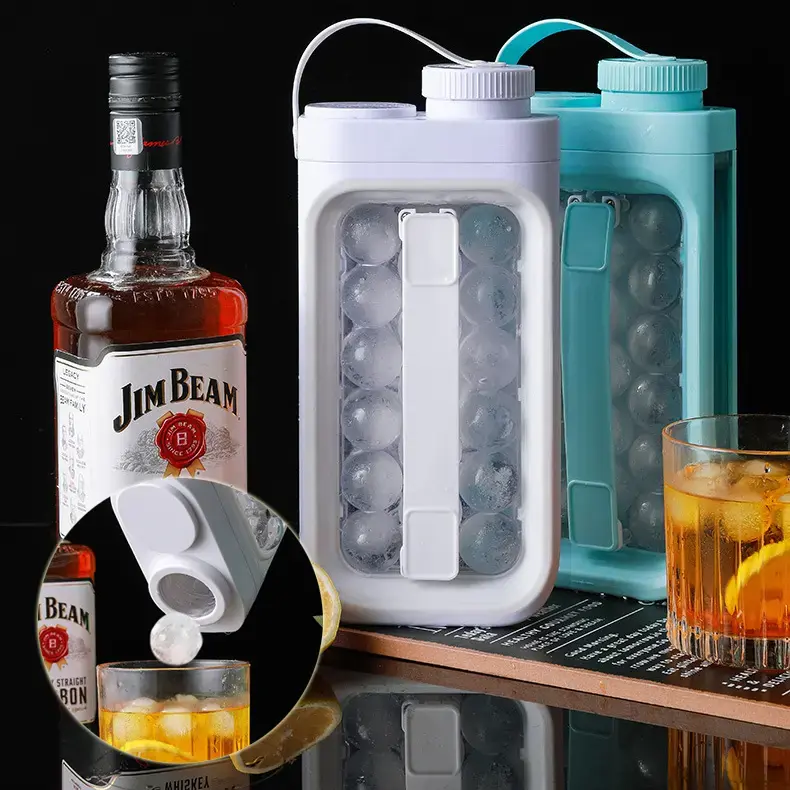 2-in-1 Quick Release Silicone Ice Ball Maker Portable Cold Water Kettle, Reusable Summer Drink Making Kitchen Gadget with Lid
