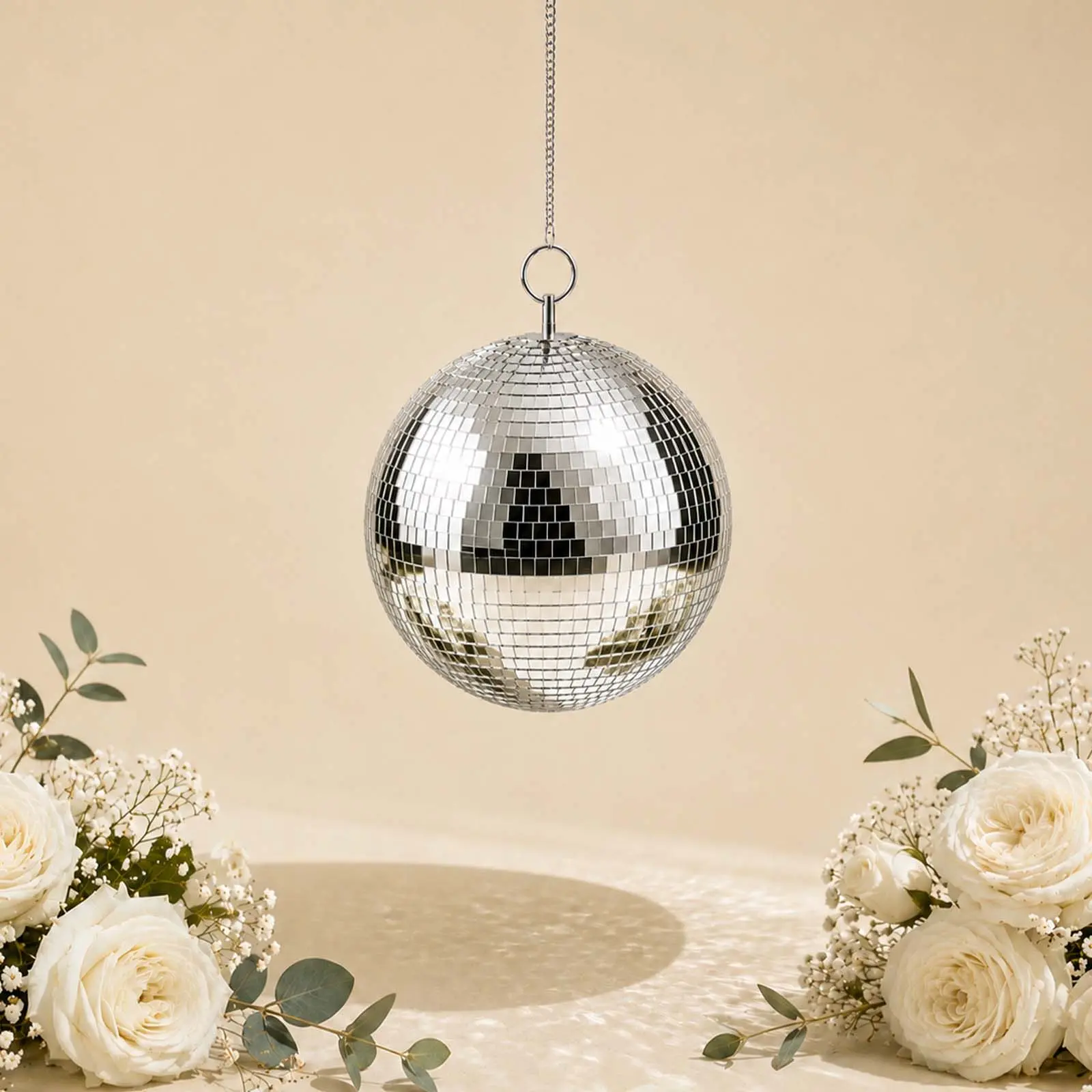 12" Round Silver Foam Disco Mirror Ball Decorations (2-Pack with Hanging Swivel Ring) - Home Supplies, Home Decor Ornament for 70s Party Energy, Holiday & Birthday Setups with Wall Reflection & Ceiling Light Bounce, Disco Ball Light, 70S Disco Glow
