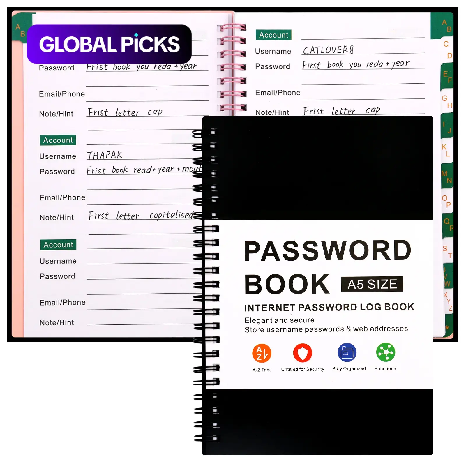 Password Book with Alphabetical Pages, A5 Password Logbook and Journal, Website Password Keeper for Security and Secure Data Management #GLOBAL PICKS