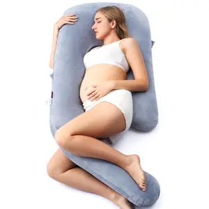 Momcozy Pregnancy Pillow for Sleeping, U Pro Maternity Pillow with Adjustable Leg Pillow and Removable Cover - Support for Back, Hips, Belly, Legs for Pregnant Women, 50-72 Inch Full Body Pillow, Grey【B】