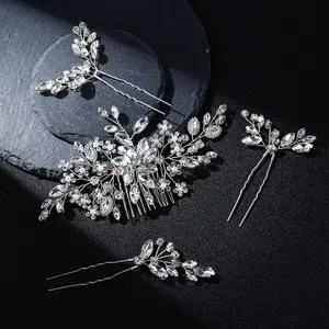 Bridal Wedding Hair Accessories 1 Set Inlaid Crystal Hair Comb Handmade Hair Accessories (Silver) Beauty & Personal Care hair  styling  tools