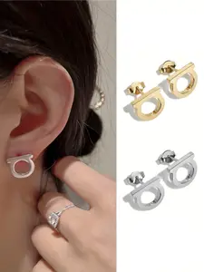 Fashion Stainless Steel Letter D Earrings, Ear Studs, 2-4 Piece Set, Perfect Gift for Holidays and Daily Wear, Stylish Jewelry Accessories