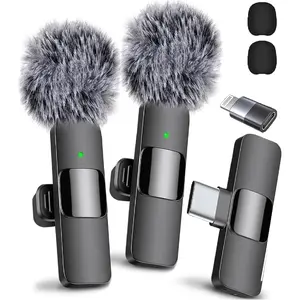 2 pcs Wireless Mini Microphones for iPhone, Android, iPad - Mini Wireless Clip-on Microphones Crystal Clear Sound Quality for Recording, Live Streaming,Vlog microfono minimic usb c interface smartphone