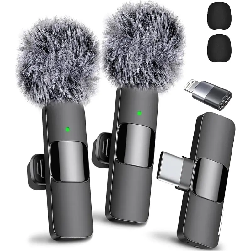 2 pcs Wireless Mini Microphones for iPhone, Android, iPad - Mini Wireless Clip-on Microphones Crystal Clear Sound Quality for Recording, Live Streaming,Vlog microfono minimic usb c interface smartphone