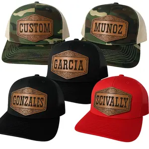 Custom Name Hat with Engraved Leatherette Patch - Adjustable Snapback Mesh Back