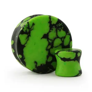 Green And Black Howlite Stone Plugs