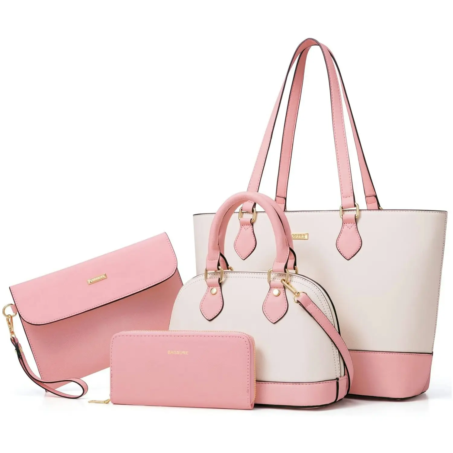 Women's 4-Piece Durable Faux Leather Bag Set - Tote Bags, Crossbody, Satchel, Wallet with Shoulder Strap, Casual Everyday Accessories for Women, Ideal Womens Gifts