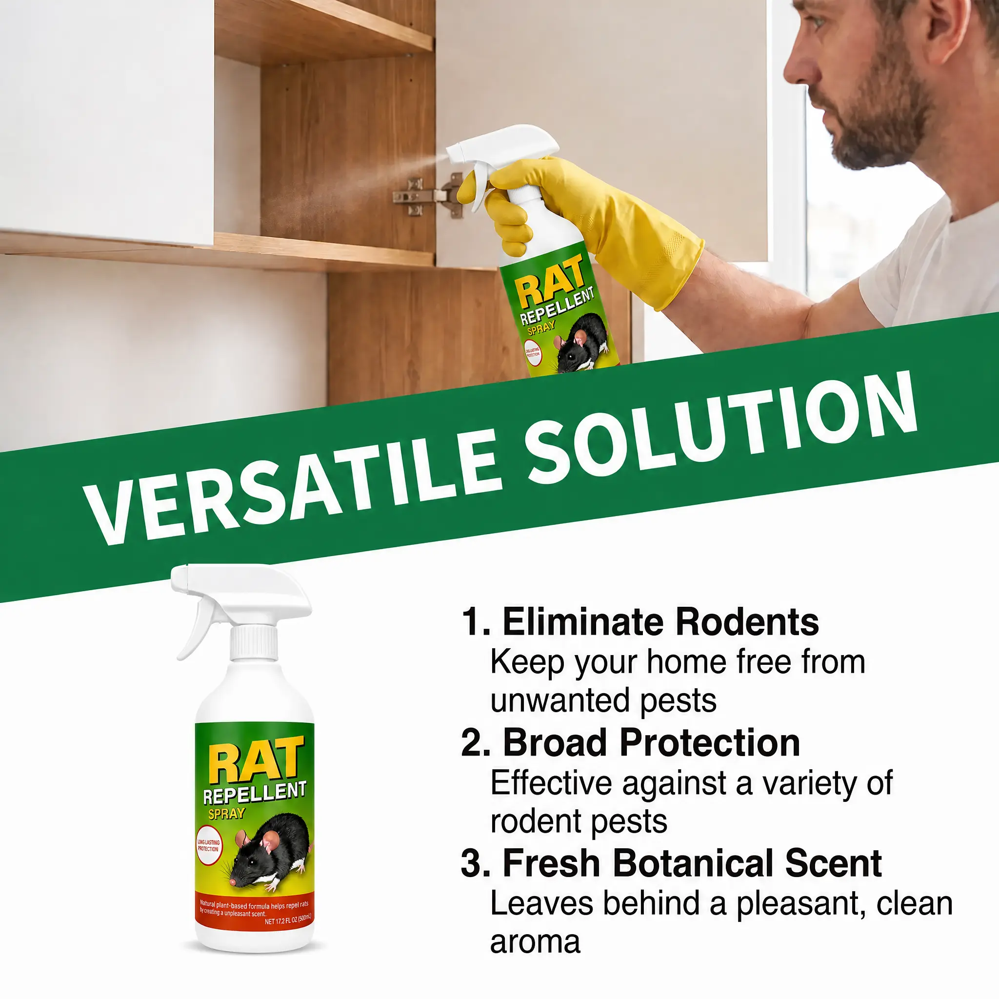 Natural Rat Repellent Spray - Plant-Based Scent Deterrent, Long-Lasting for Indoor, Outdoor Home Garage Use control pest md bug