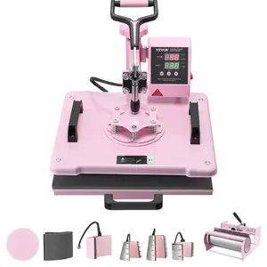 VEVOR Heat Press Machine, 12 x 15 inch, 8 in 1 Heat Transfer Machine with 6-30 oz Tumbler Press, 360° Swing Away T-Shirt Pressing, Digital Precise Control, for T-Shirts/Mugs/Hats/Plates, Pink
