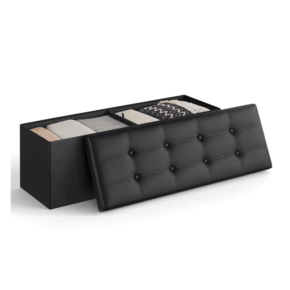 SONGMICS MAZIE Collection - 43 Inches Folding Storage Ottoman Bench, Ottoman with Storage, Foot Rest Stool, Load 660 lb, for Living Room, Synthetic Leather