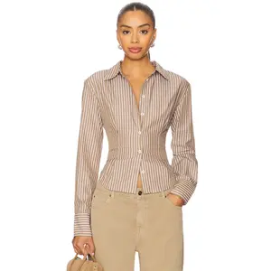 ALL THE WAYS Ellie Button Up Top in Brown Stripe