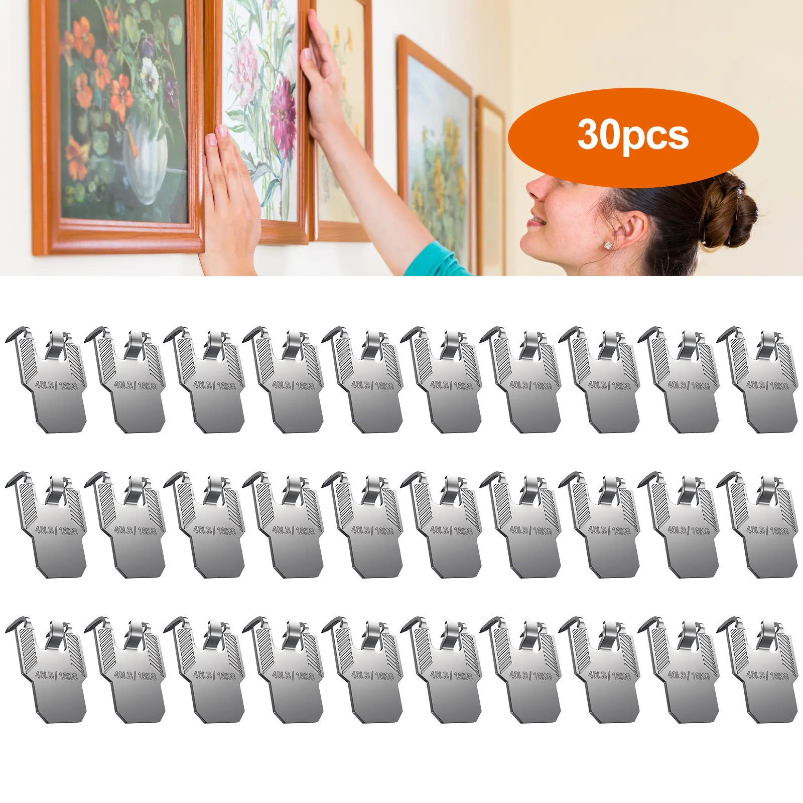 30pcs Metal Decorative Wall Organiser Hook Set, 40lb Capacity Nail-Free Hangers for Photo Frames, Mirrors, Wall Art, Easy Installation for Homes/Office Decor