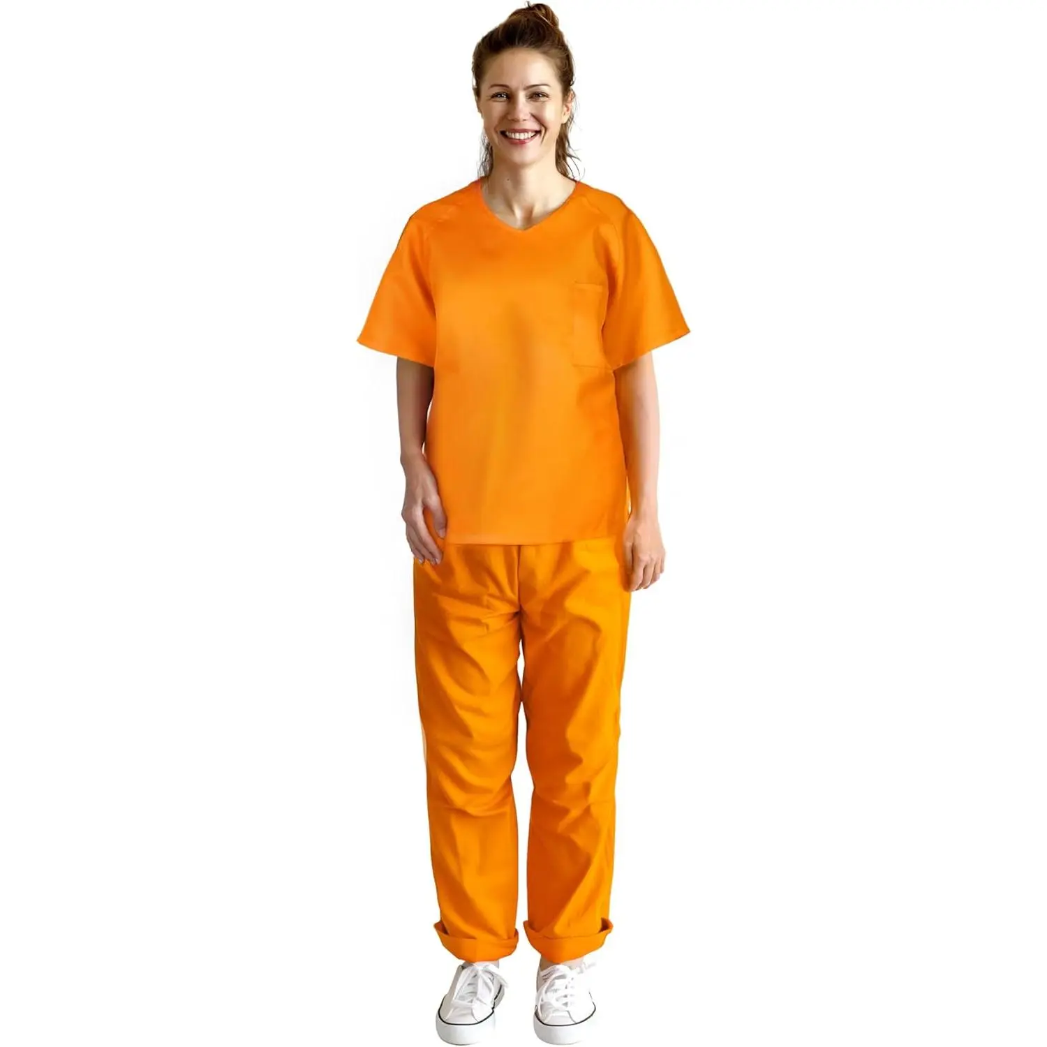 Women's Orange Prisoner Costume - Adult 1-Piece Printed Jumpsuit for Halloween Parties, Dress-Up Events, Clothes
