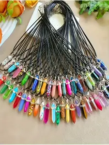 5-Piece Set Spike Wheel Pendants & Leather Necklace Chain Jewelry Set, Synthetic Crystal Stones, DIY Accessories, Party Wear