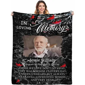 Custom Memorial Blanket with Photo, Sympathy Gift Personalized Throw Blanket, Loving Memory Forever Remembered Blanket with Pictures A