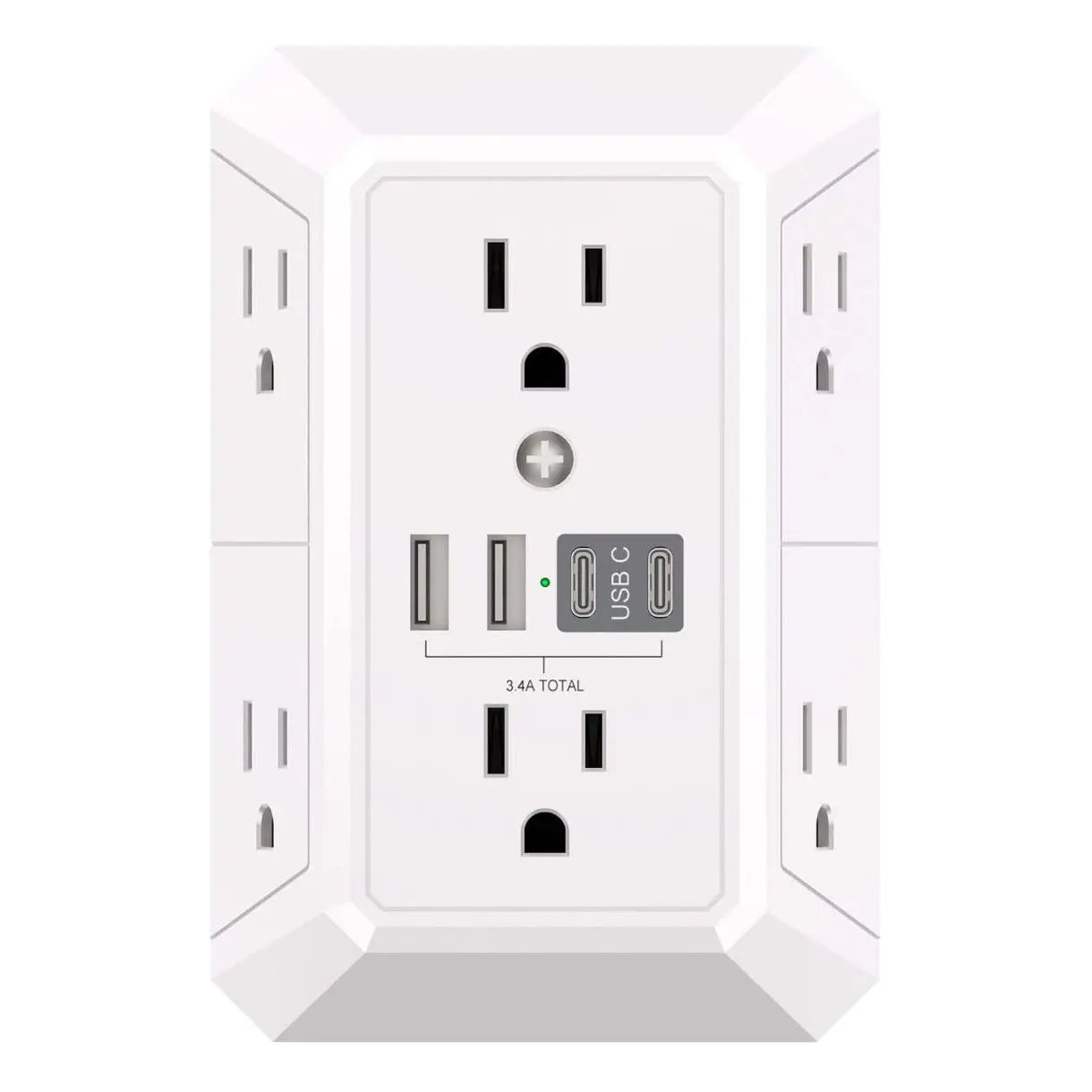 Outlet Extender Surge Protector - 6 Outlet Splitter with 4 USB Ports(2 USB-C), Multi Plug Wall Outlet 1680J Power Strip for Home Office Dorm Room Essentials, ETL, White