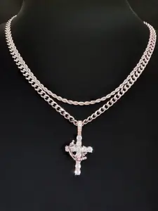 Artificial Zircon Cross with Adjustable Crown Pendant With 2 Pieces Stainless Steel Chain, Zirconia Cross Pendant Men Women Hip Hop Punk Pendant Necklace Fashion Vintage Jewelry Suitable for daily wear or party Lover Gift