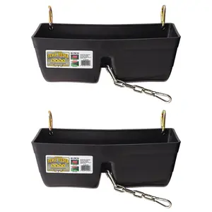 Little Giant 9 Quart Heavy Duty Feed Trough Bucket Fence Feeder, Black (2 Pack)
