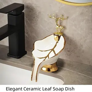 1 Counts Elegant Ceramic Leaf Soap Dish - Self-Draining Design, Durable Soap Tray for Bathroom Decor – Sink-Side Accessory with Easy Clean Maintenance, Perfect for Home & Bathroom Use, Soap Dish Holder