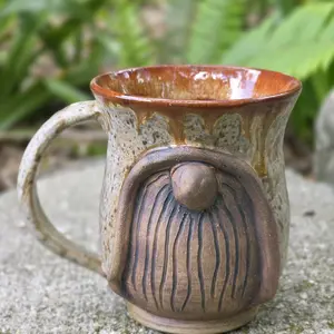 Gnome Coffee Mug in Winter Wood and Red Handcrafted Ceramic with Unique Gnome Design for Cozy Beverages and Functional Stoneware Pottery