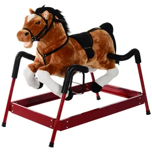Qaba Durable Plush Toddlers Spring Rocking Horse, Bouncing Rocker Toy with Realistic Sounds
