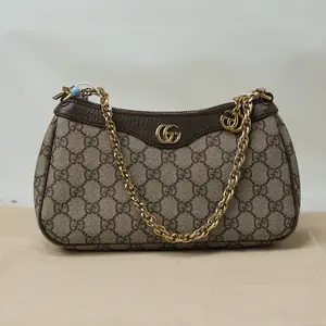 Pre-owned GUCCI Ophidia Small GG Canvas Shoulder Bag Chain Strap Leather Trim Crossbody Bag