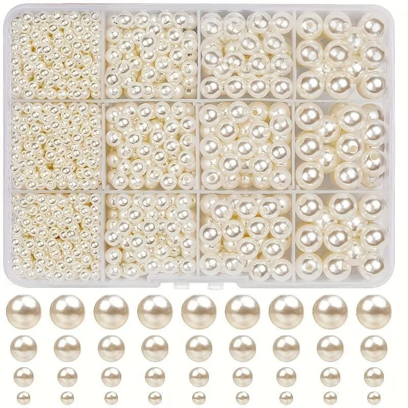 1320pcs 4/6/8/10 milli round pearl Rice white/pure white 12 box DIY beaded bracelet necklace Round colored beads, craft beads, round beads with hole thread, DIY bracelet, necklace, craft beads, Beads Set DIY Jewelry Making Beading Making