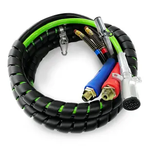 TORQUE 12ft 3 in 1 ABS & Power Air Line Hose Kit Airline Air Hose Wrap 7 Way Electrical Cable Air Lines with Handle Grip Airlines for Semi Truck Trailer Tractor (TR813212)
