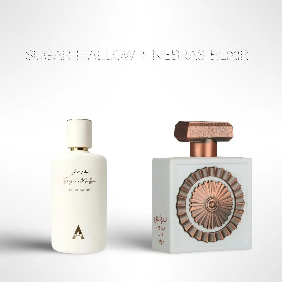 Lattafa Sugar Mallow & Nebras Elixir Unisex EDP Bundle, 100ml (3.4 oz Each) - Spicy, Sweet, Amber, Vanilla Layering Fragrances