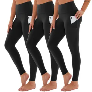 SHOWITTY 3 Women's Pack Plus Size Leggings for with Pockets - ‌High Waisted Soft Workout Pants for Travel Yoga & Everyday Wear