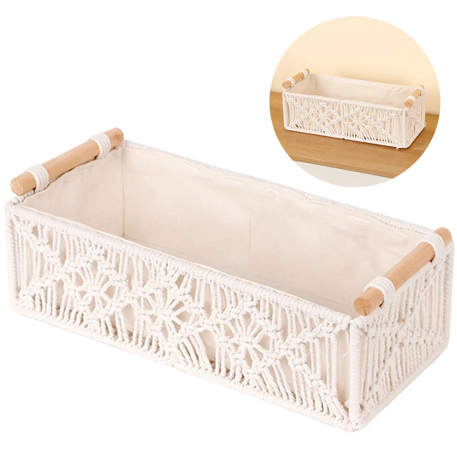 Cotton Rope Storage Basket, Handwoven Decorative Storage Bin for Living Room, Multipurpose Organizer for Magazines Remotes Blankets, Foldable Desktop Basket with Handles