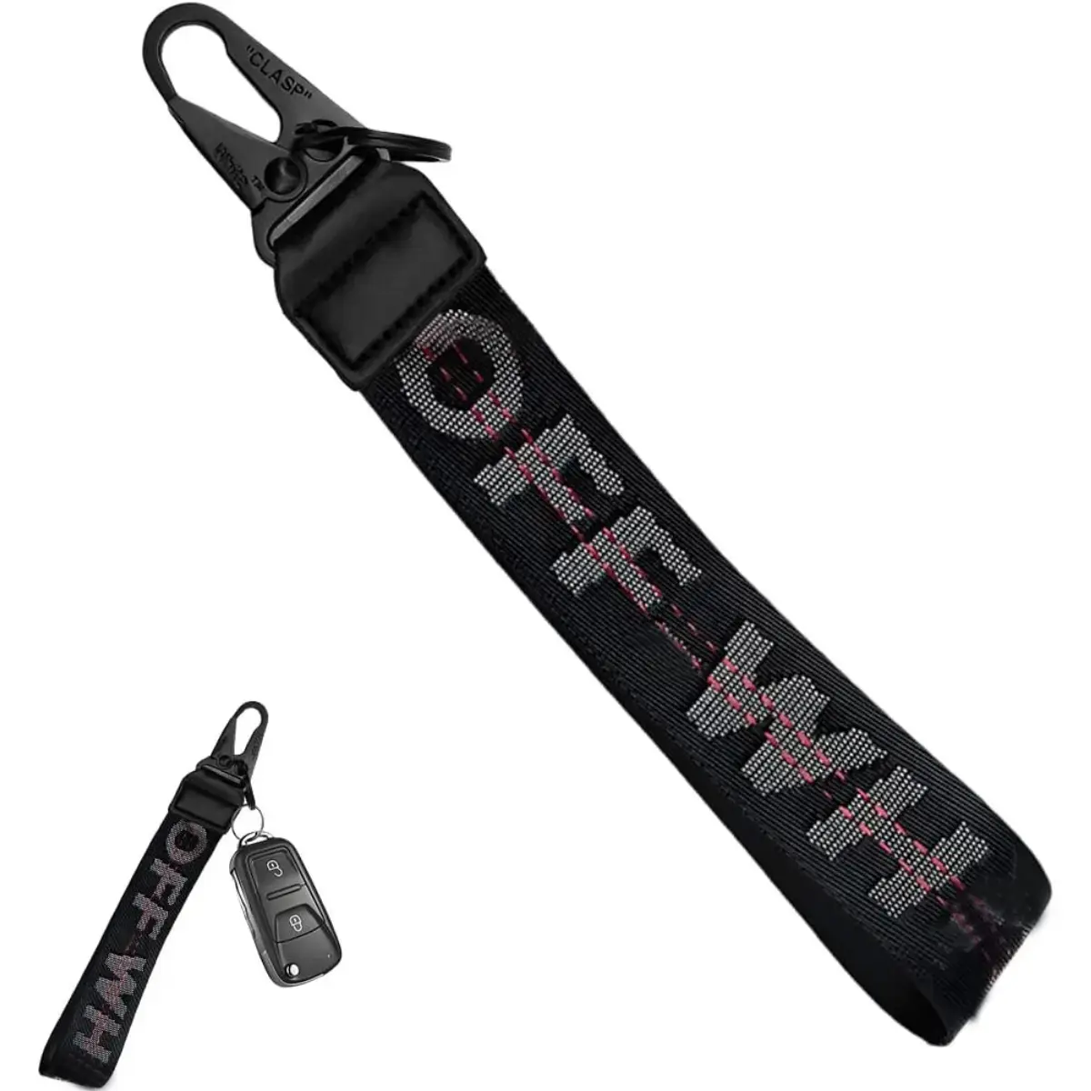 Car Keychain, Fabric Wrist Lanyard Keychain with Key Ring, Stylish Car Accessories for Keys, Wallets, Bags and Jeans Decoration (Black)