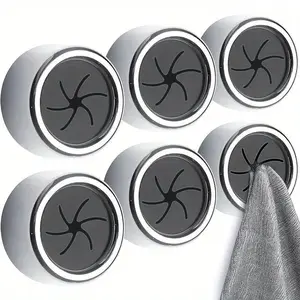 2/4pcs Round Adhesive Towel Hooks, High-Quality Chrome Surface, Easy Installation Wall-Mounted Hand Towel Holder for Bathroom Shower Rack, Hanging Hook, Home Organizer Hook, Bathroom Organizing Accessories