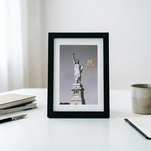1pc Classic Wall/Desk Mount Photo Frame, Matte Black Multi-functional File Box, Eco-Friendly Wood-Imitation Material, A5 Size Simple Photo Frame