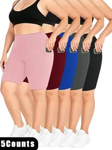 5-piece plus size yoga shorts high-waisted sports shorts, spring and summer five-point cycling pants, casual shorts, comfortable and breathable