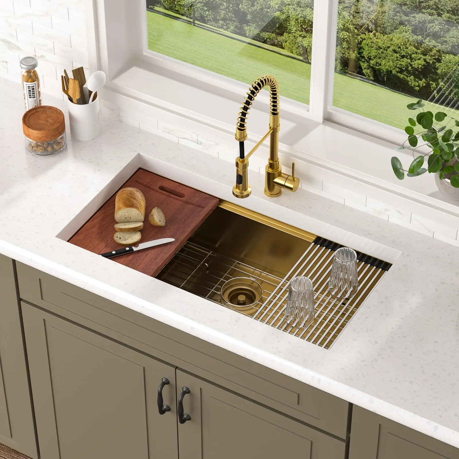 Lordear 36" Undermount T304 SS Kitchen Sink, 16 Gauge Brushed Stainless Steel Workstation, 36"x22"x10" Single Bowl with Attached Mixing Bowl, Pasta Strainer, Fast Drainage, Interior Dimensions: 34"x17"