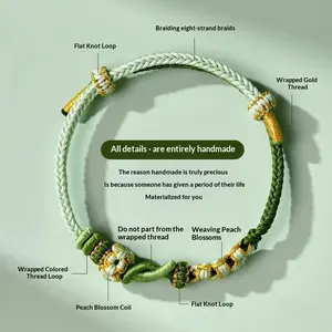 Chinese Valentine's Day "Don't Leave Each Other" Handmade Braided Rope Bracelet, Red Rope Peach Blossom Knot Bracelet, Gift for Boyfriend, Women's Traditional Chinese Style