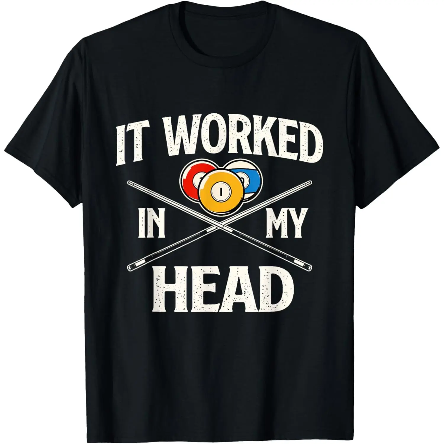 Women's Short-Sleeve Basic Casual Cotton Print T-Shirt - "It Worked In My Head" Design for Billiard Pool Players, Made in USA, Shortsleeve, Round Neck, Simple, Soft, Top, Billiard Ball Graphic Women's T-Shirts, Comfortable, Everyday