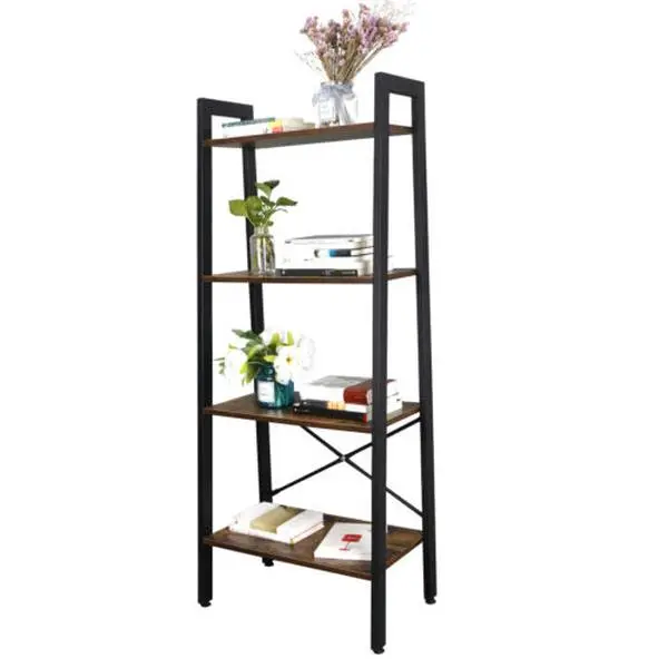 ZENSTYLE Industrial 4-Tier Open Ladder Bookshelf - Metal & Wooden Multi-Purpose Indoor Furniture Storage Organiser, 4-Tier Stands, Indoor Racks for Books, Plants, Four Tier Stands